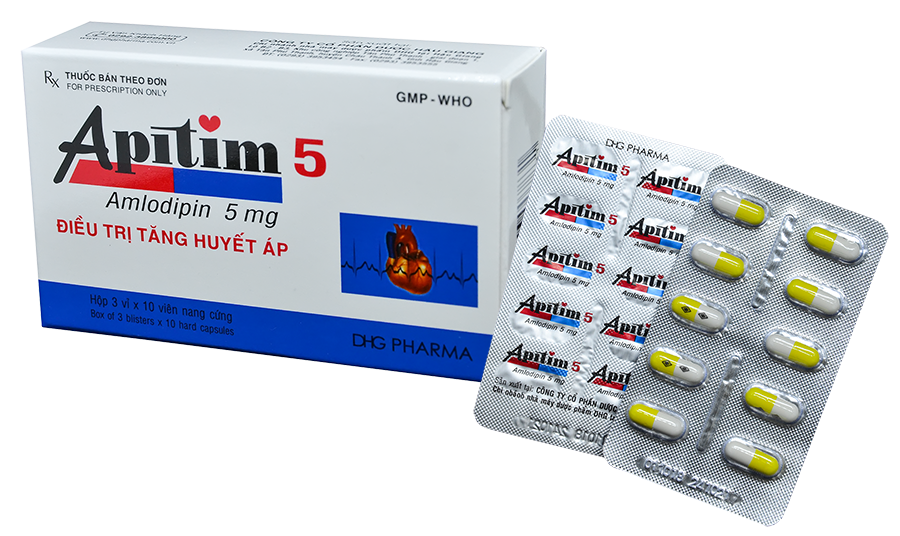 Apitim Amlodipin 5mg hộp 3 vỉ x 10 viên nang Hậu Giang