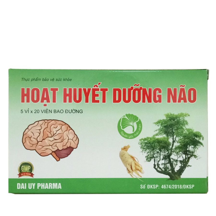 Hoạt huyết dưỡng não hộp 5 vỉ x 20 viên bao đường Đại Uy