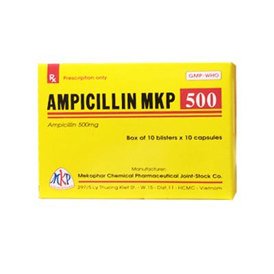 Ampicillin 500mg hộp 10 vỉ x 10 viên nang Mekophar