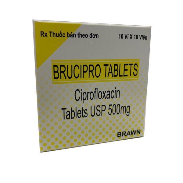 Brucipro Ciprofloxacin 500mg hộp 10 vỉ x 10 viên nén Brawn Ấn Độ