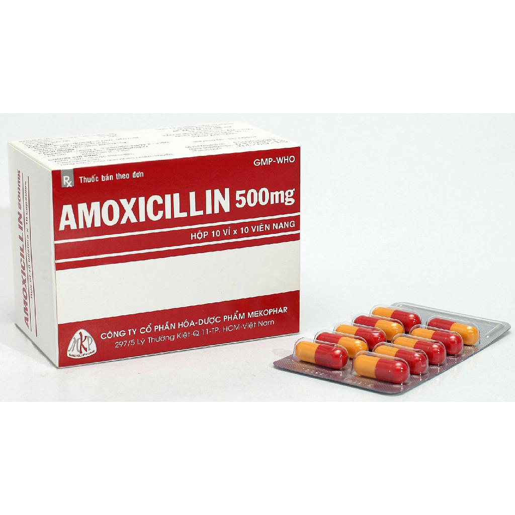 Amoxicillin 500mg hộp 10 vỉ x 10 viên nang Mekophar