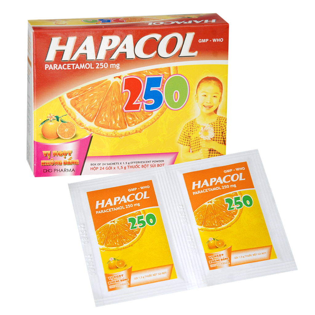 Hapacol Paracetamol 250mg hộp 24 gói x 1.5g Hậu Giang