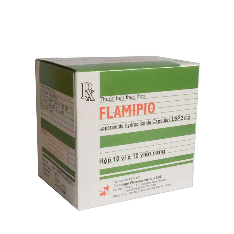 Flamipio Loperamide 2mg hộp 10 vỉ x 10 viên nang Flamingo Ấn Độ